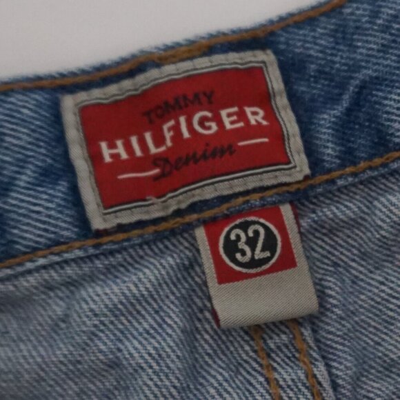 Vintage '90s Tommy Hilfiger Mid Wash Straight Leg Blue Denim Jeans Size 32 - Picture 11 of 16